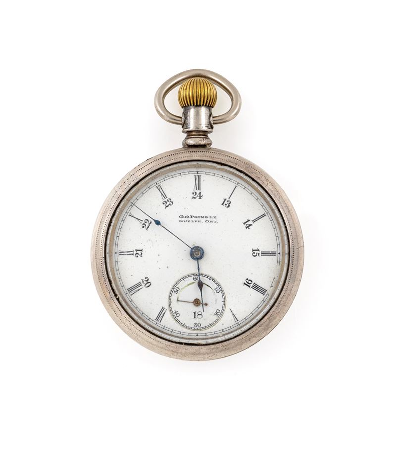 Elgin National Watch Co., Orologio da tasca con scappamento ad ancora remontoir in metallo argent...