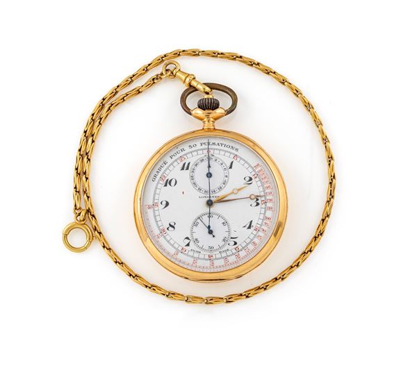 Longines 7 Grand s Prix (Cal. 19.73N) - Orologio da tasca cronometro medicale monopulsante con scappamento ad ancora e spirale Breguet remontoir da uomo in oro giallo 18Kt