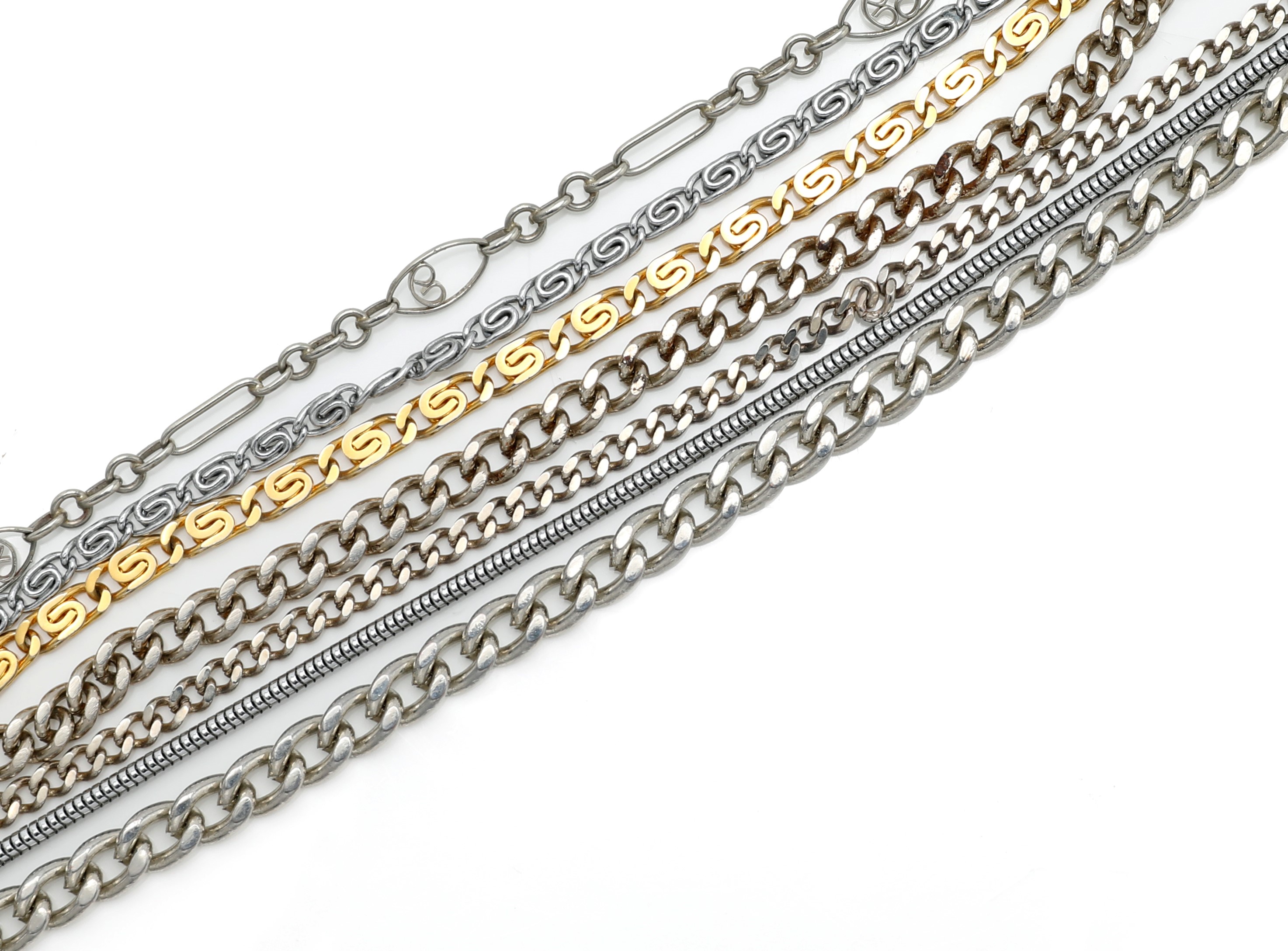 Set di 7 catene moderne per orologio, in metallo e metallo dorato