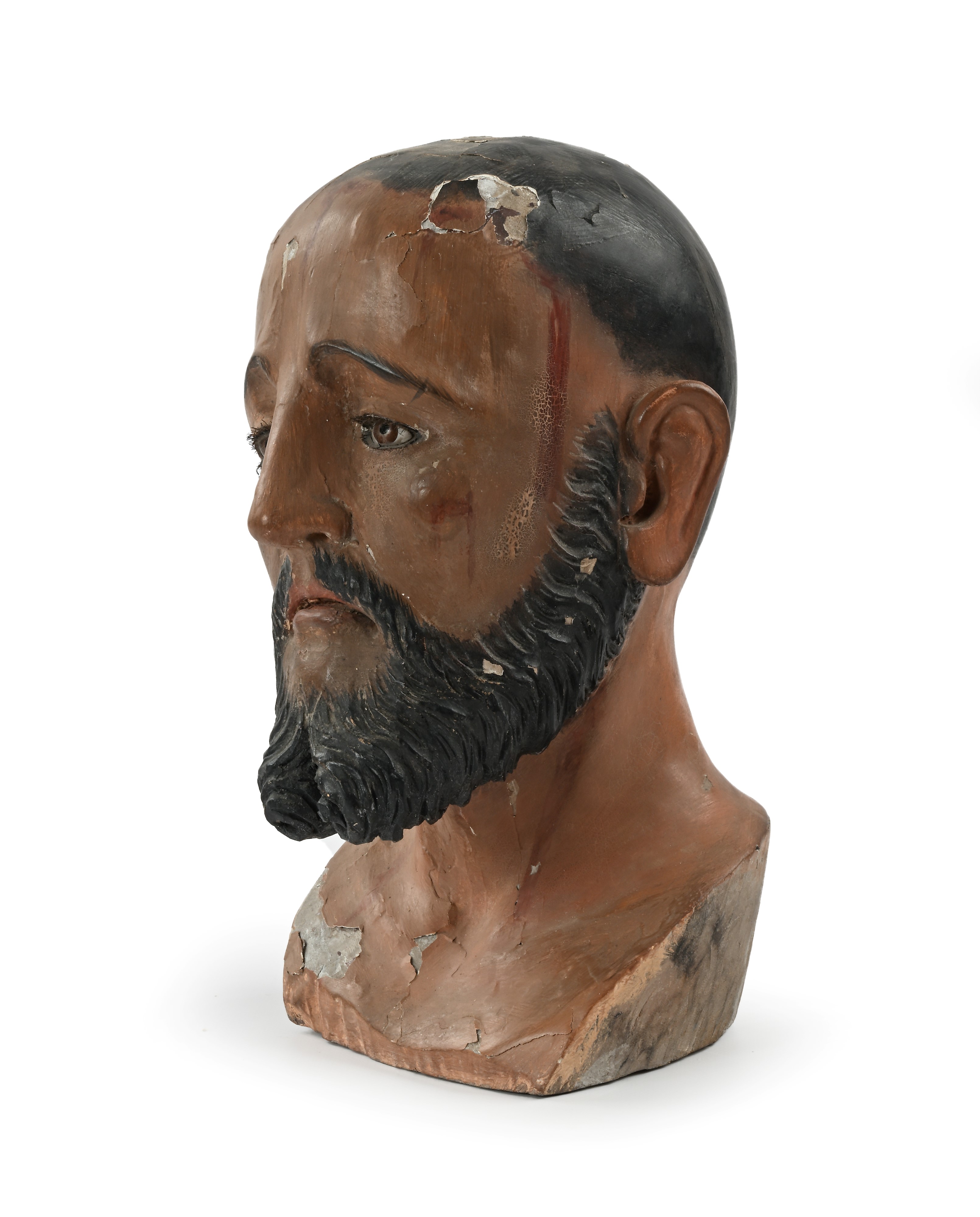 Testa di Cristo in legno laccato con occhi in vetro, Italia meridionale, fine XVIII secolo-inizi ...