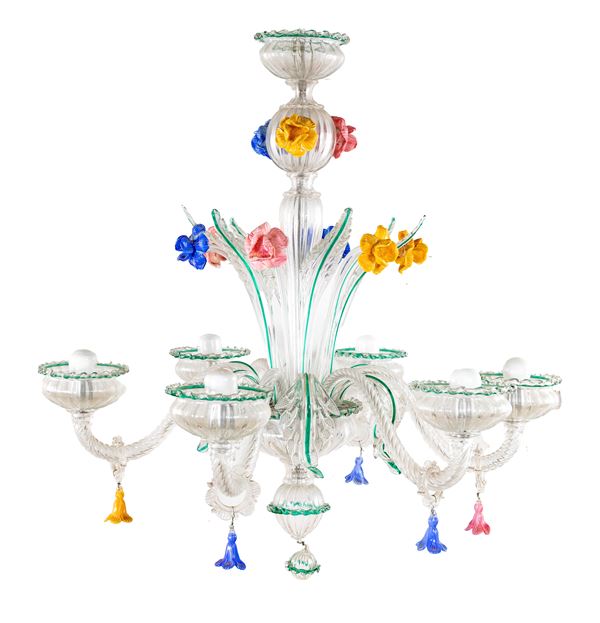 Lampadario in vetro di Murano a sei luci, XX secolo  - Asta Collezioni Private - Mobili, Oggetti d'Arte e Sculture - Casa d'Aste Arcadia