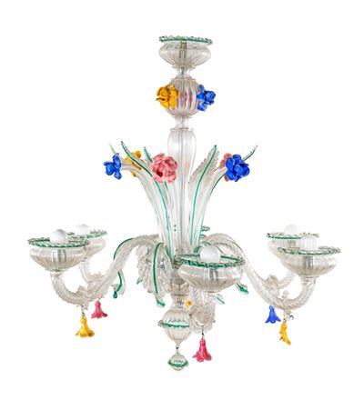 Lampadario in vetro di Murano a sei luci, XX secolo