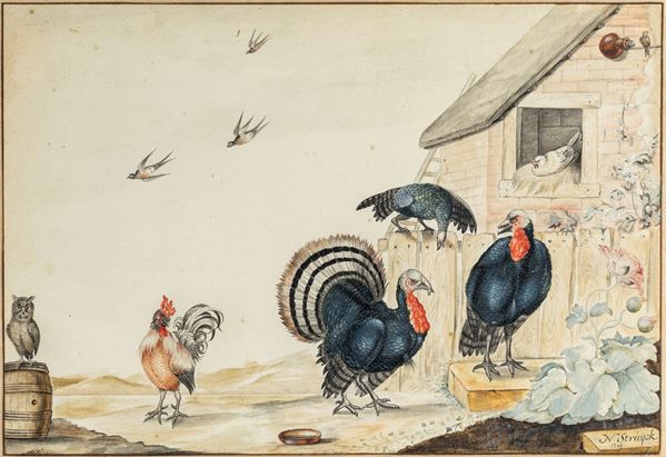 Veduta con uccelli da cortile