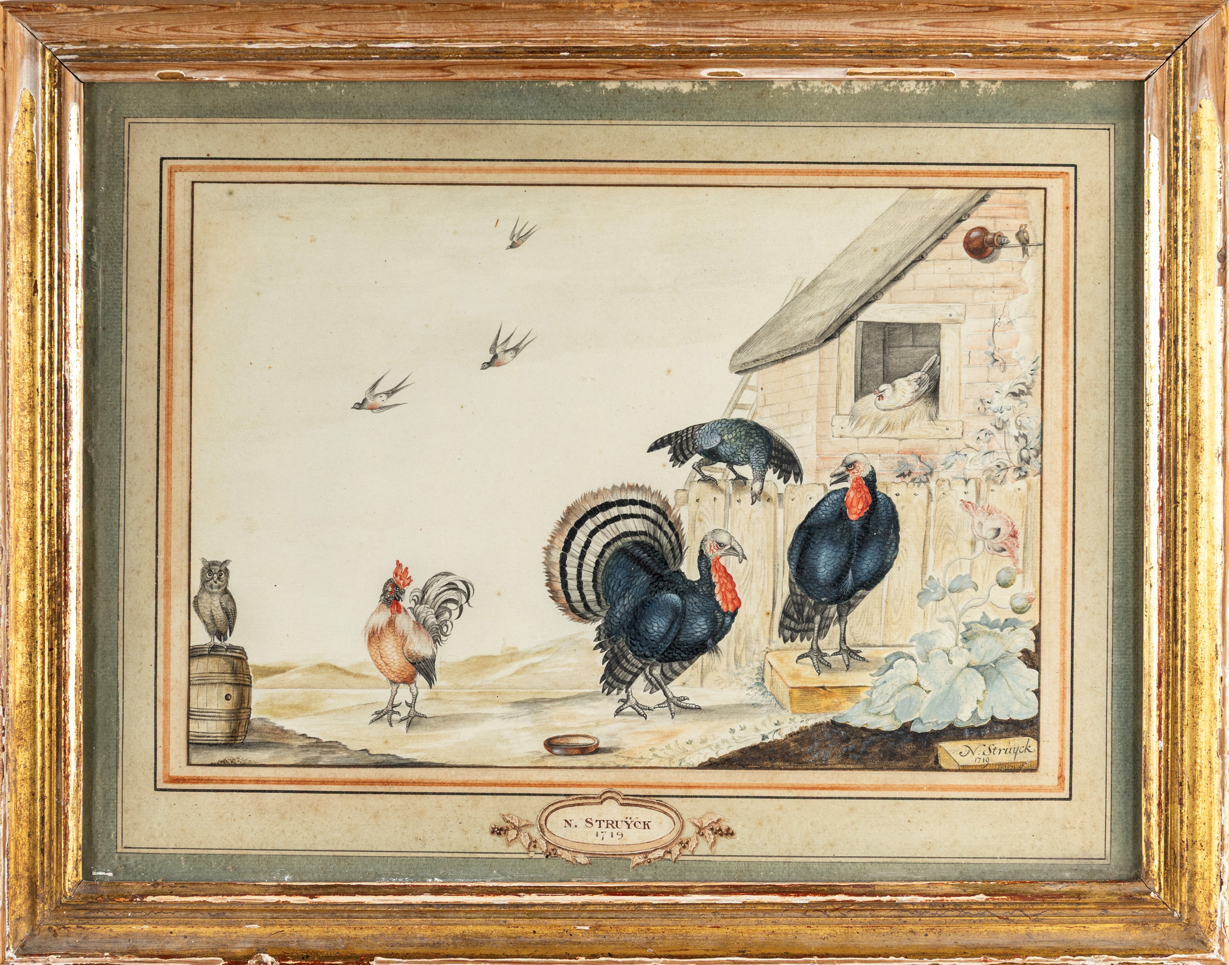 Nicolaas Struyk - Veduta con uccelli da cortile