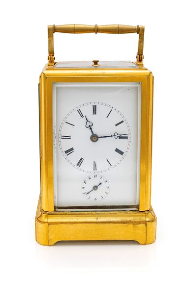 Orologio da tasca francese con sveglia, cassa in ottone dorato (metà XIX secolo)