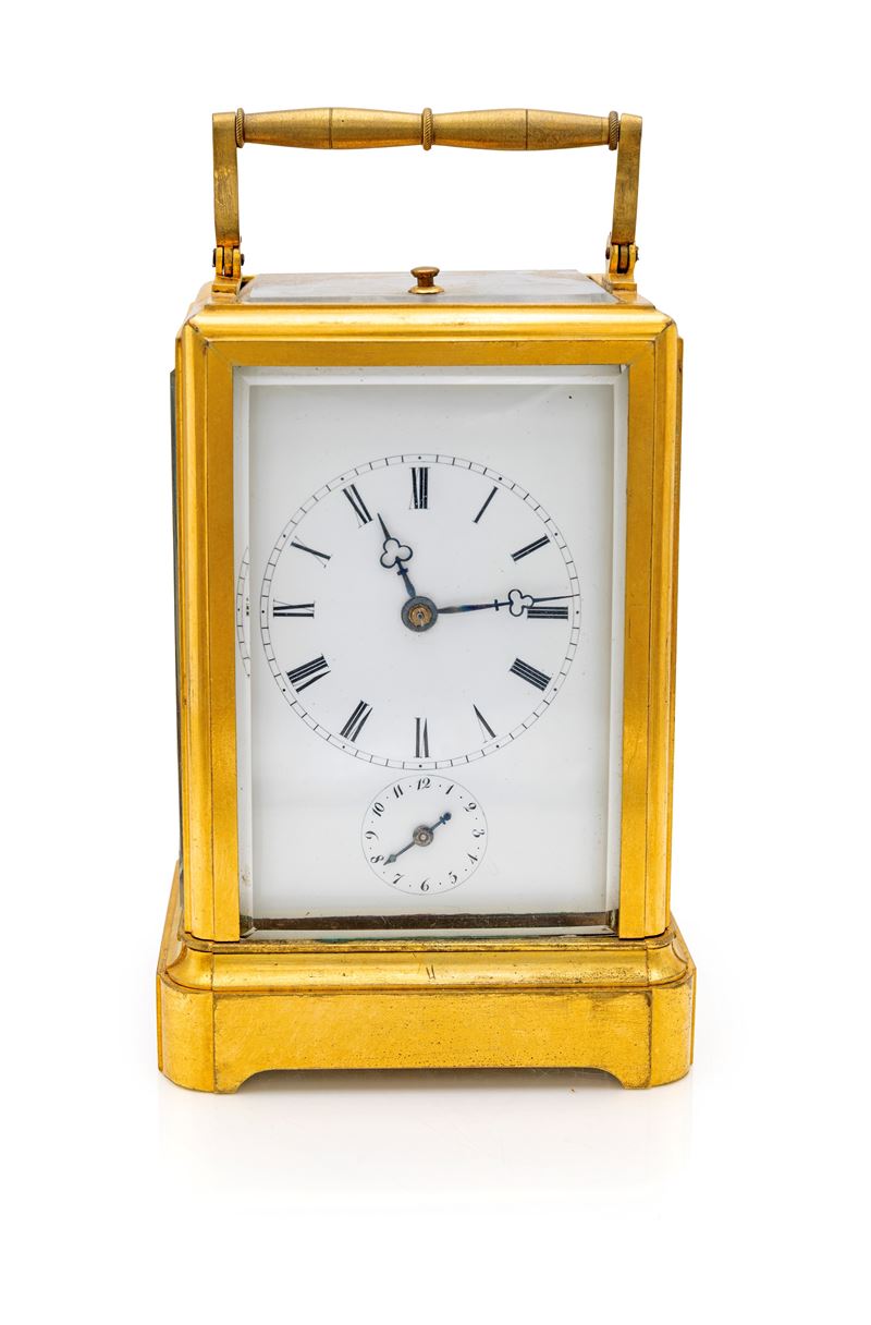Orologio da tasca francese con sveglia, cassa in ottone dorato (metà XIX secolo)