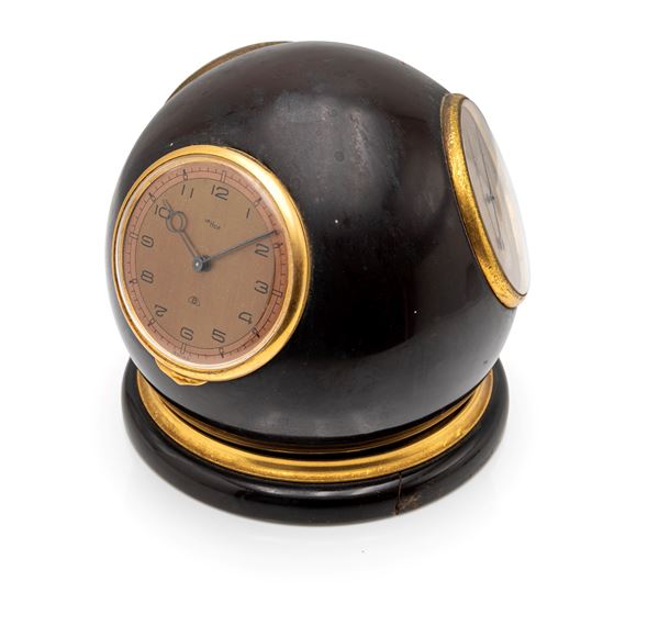 ImHof - Orologio da tavolo 8 giorni a carica manuale 15 rubini nr 530484, con barometro e termometro in ottone montati su sfera di legno
