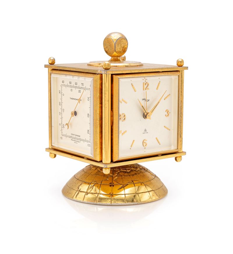 ImHof, Orologio sveglia da tavolo in ottone con barometro, termometro e igrometro (carica manuale...