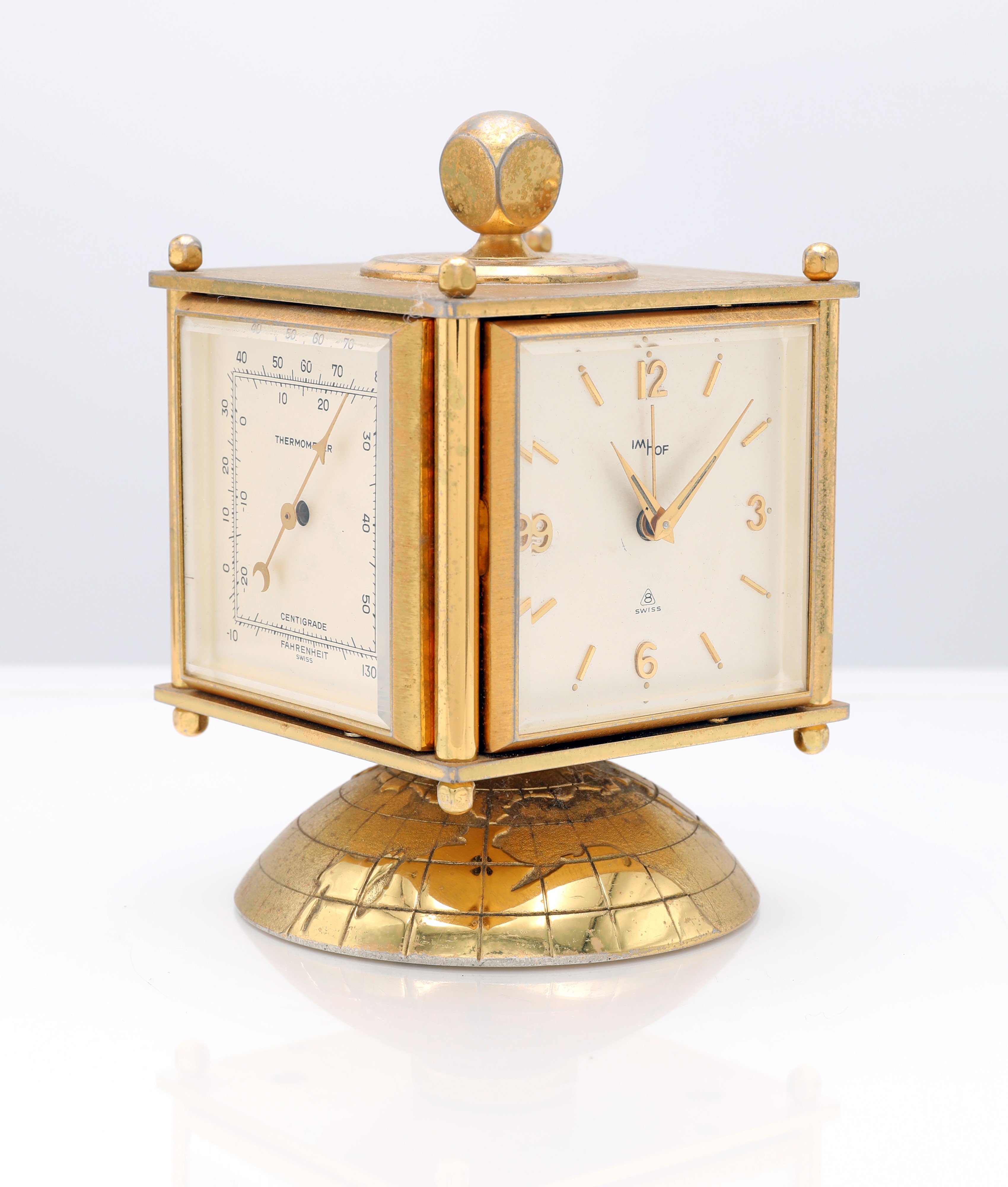 ImHof, Orologio sveglia da tavolo in ottone con barometro, termometro e igrometro (carica manuale...