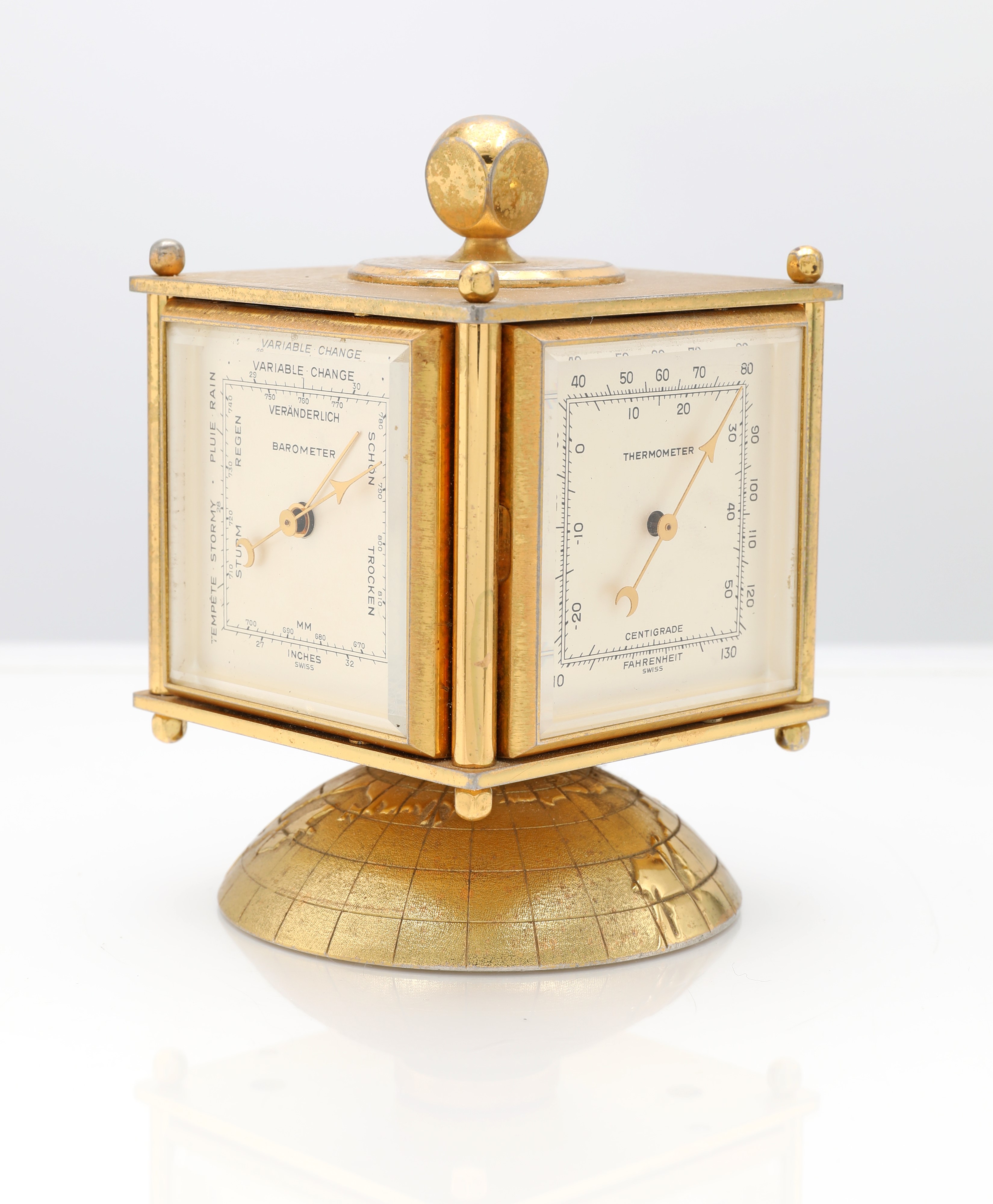 ImHof, Orologio sveglia da tavolo in ottone con barometro, termometro e igrometro (carica manuale...