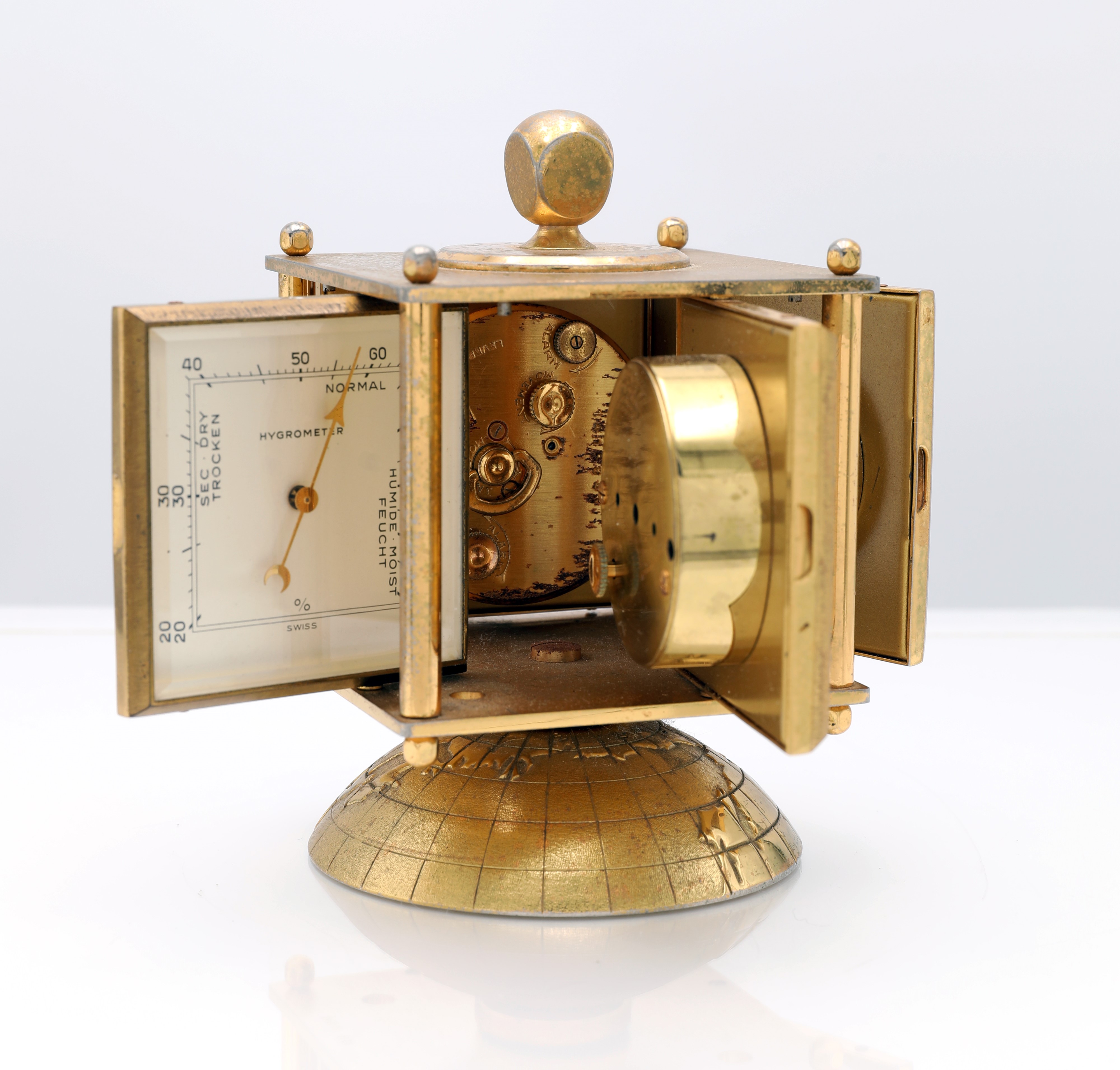 ImHof, Orologio sveglia da tavolo in ottone con barometro, termometro e igrometro (carica manuale...