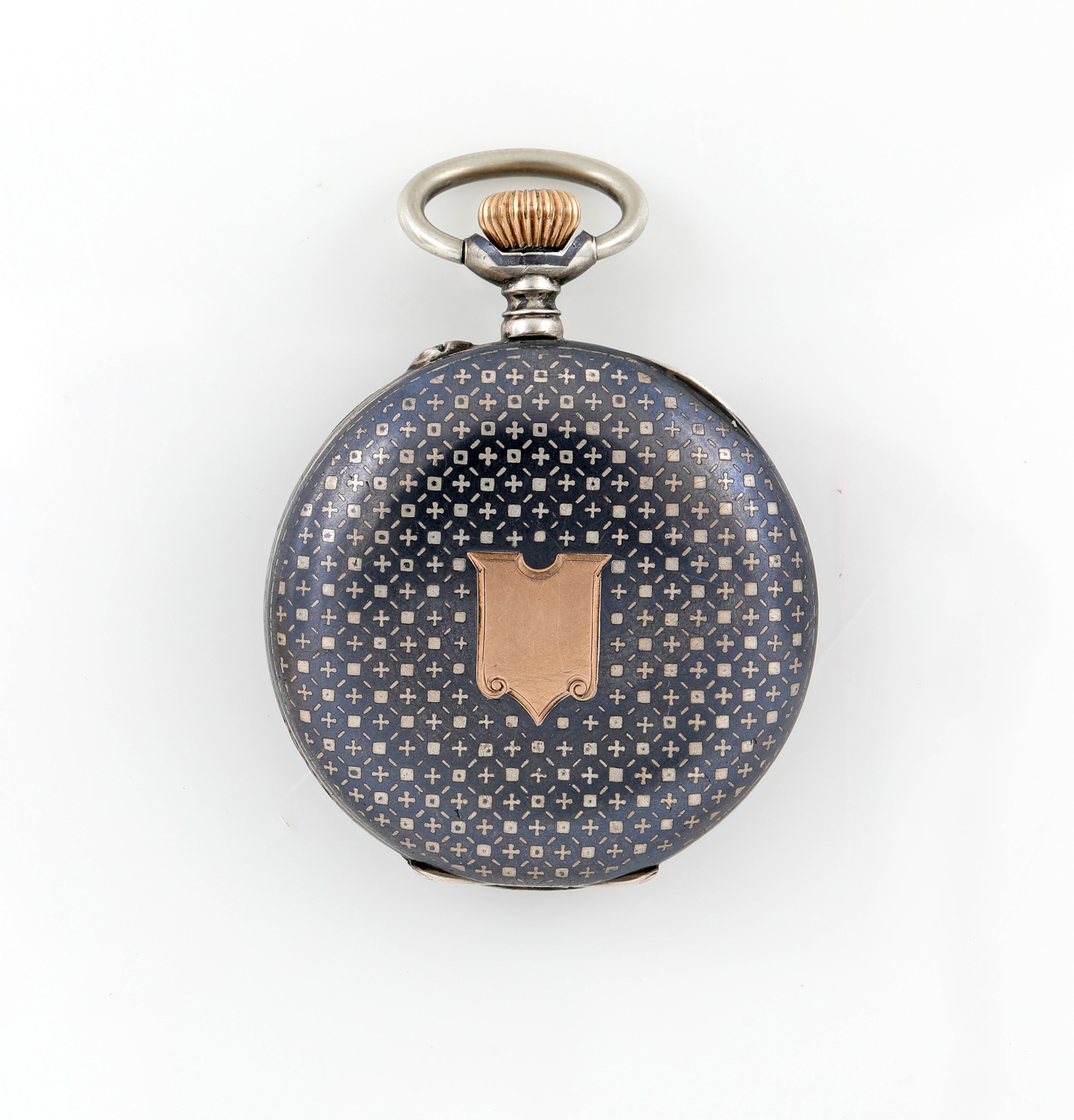 Orologio da tasca da uomo, scappamento a cilindro remontoir, argento 800/000 niellato, fine XIX s...