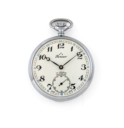 Orologio da tasca per Perseo (FS Ferrovie dello Stato), Cal. Unitas 6431–6445, metallo cromato