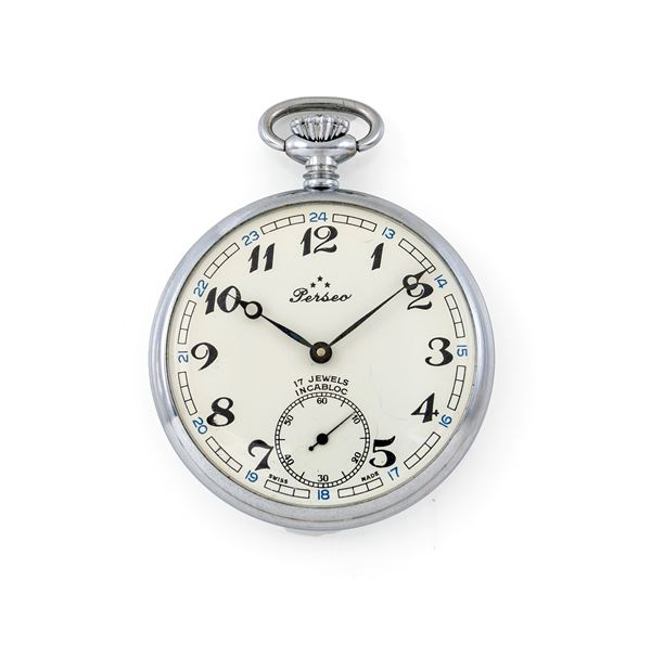 Perseo per FS Ferrovie dello Stato (Cal. Unitas 6431-6445) - Orologio da tasca con scappamento ad ancora remontoir da uomo in metallo cromato