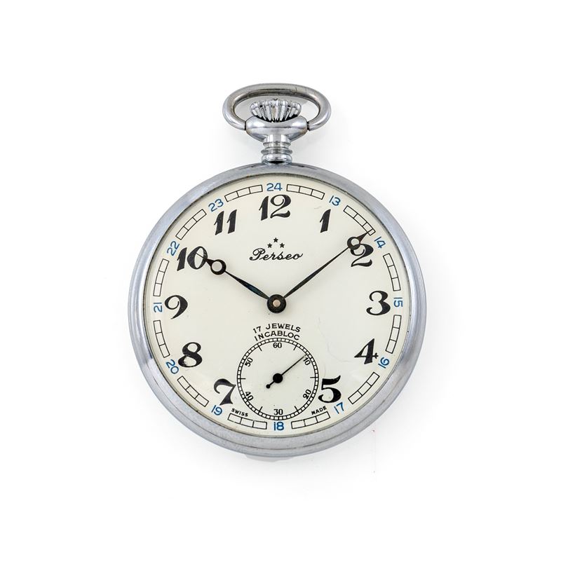 Orologio da tasca per Perseo (FS Ferrovie dello Stato), Cal. Unitas 6431–6445, metallo cromato