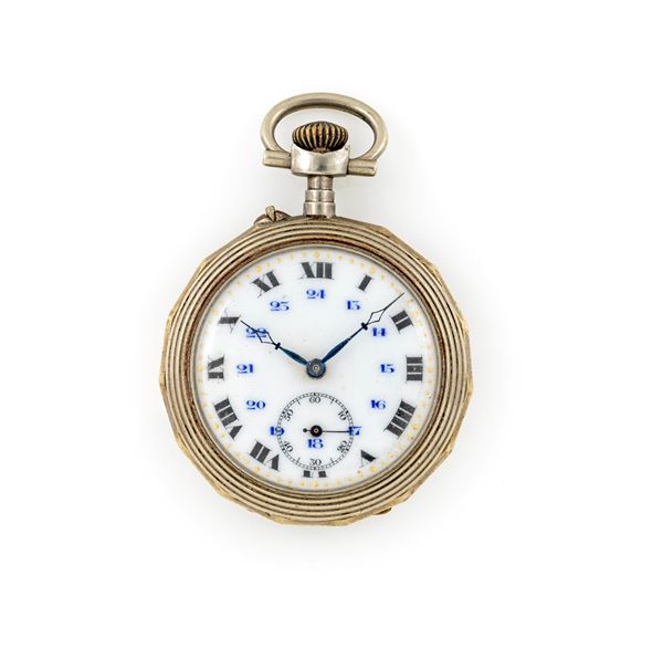 Orologio da tasca con scappamento a cilindro remontoir da uomo in metallo cromato
