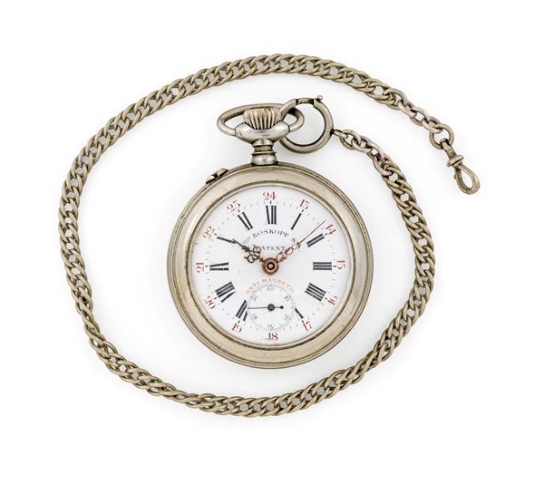 Louis Roskopf S.A. Anti Magnetic Patent 1906 - Orologio da tasca con scappamento Roskopf remontoir da uomo in metallo cromato con catena in metallo cromato
