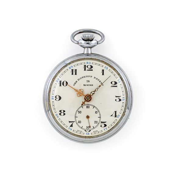 GRE Roskopf Patent 1a - Orologio da tasca con scappamento Roskopf remontoir da uomo in metallo cromato
