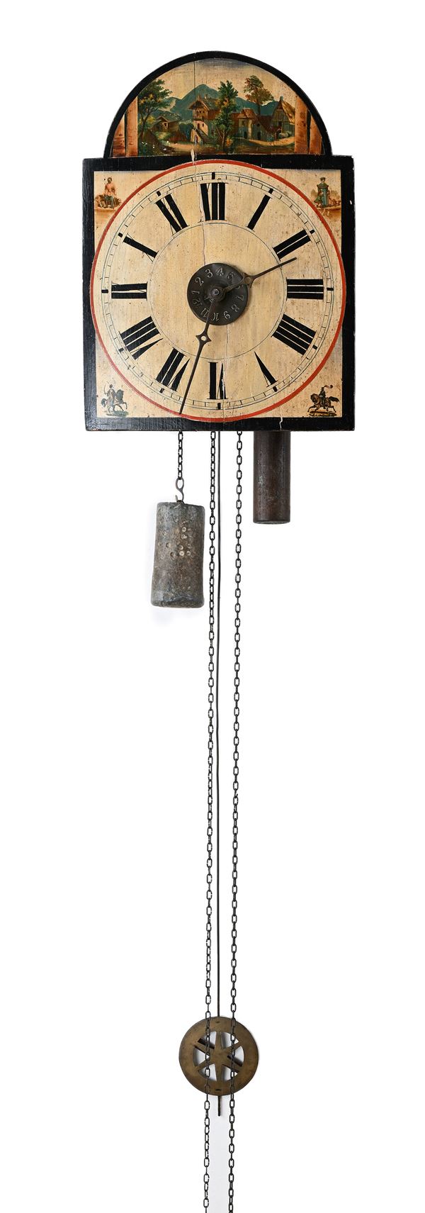 Orologio a pendolo da parete in legno dipinto, Foresta Nera, Germania, XIX secolo