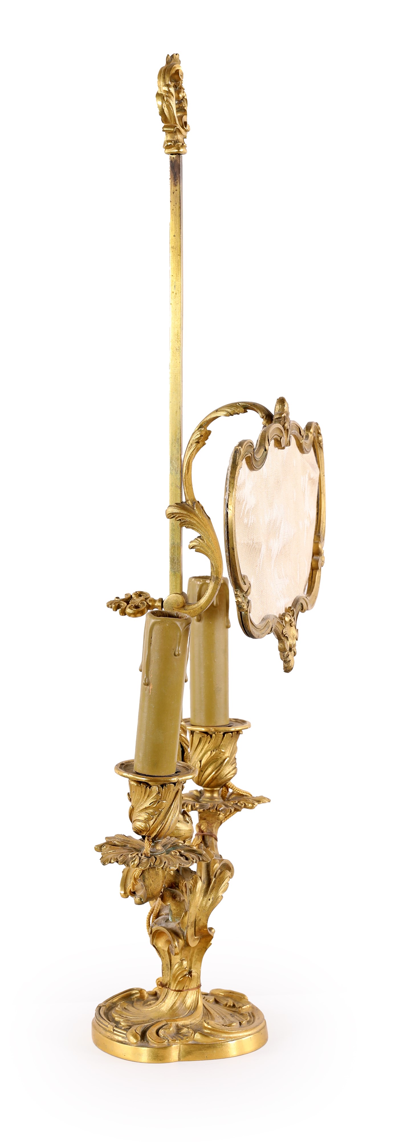 Lampada da tavolo, bronzo dorato a due luci, XIX secolo