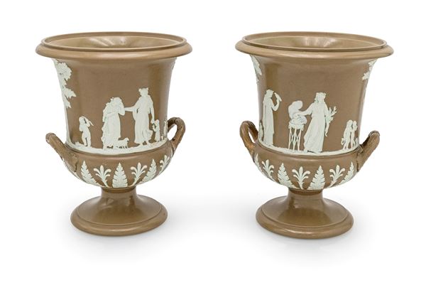 Coppia di vasi a cratere in gres, manifattura di Wedgwood, Inghilterra, prima metà del XX secolo 