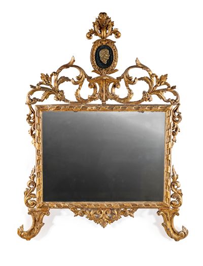 Specchiera in legno dorato, cornice intagliata, XVIII secolo
