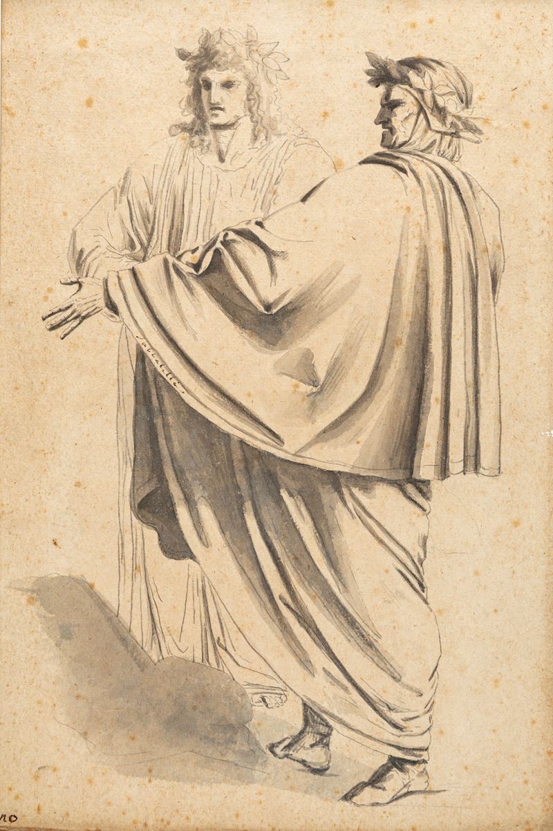 Luigi Sabatelli - Dante e Virgilio (studio a penna e inchiostro)