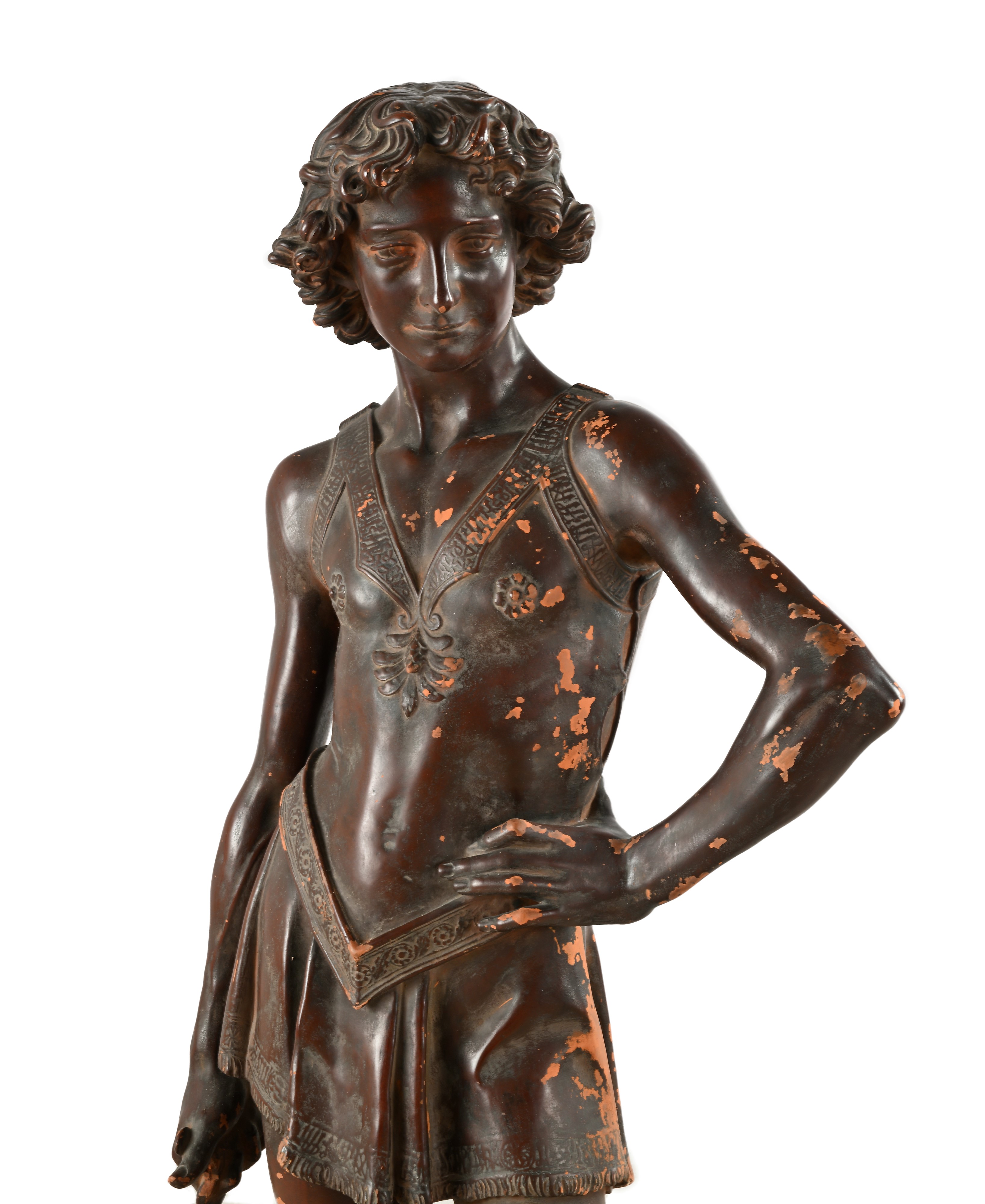 Scultore del XIX Secolo - David con la testa di Golia (da Andrea del Verrocchio) in terracotta