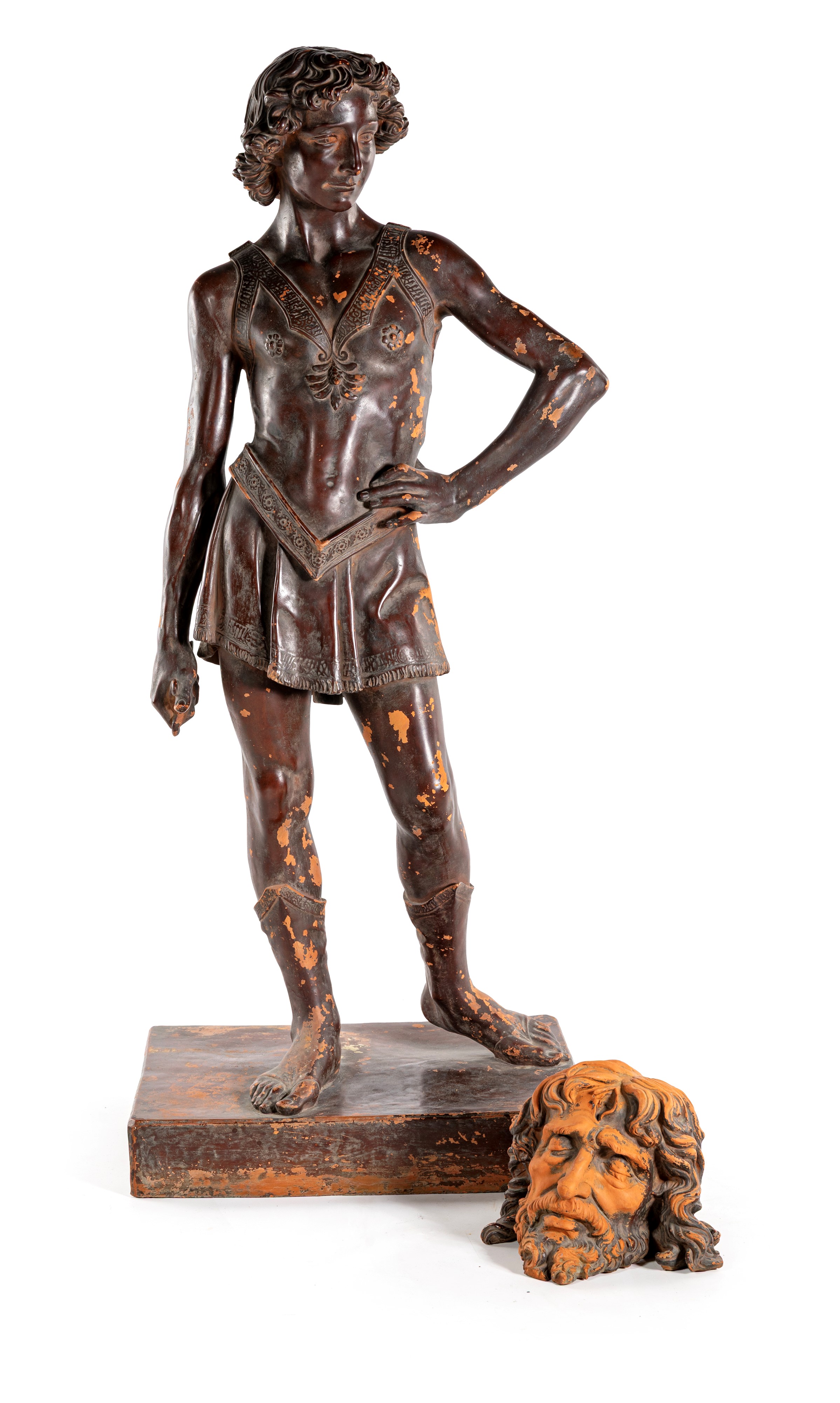 Scultore del XIX Secolo - David con la testa di Golia (da Andrea del Verrocchio) in terracotta