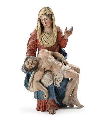 Scultore italiano, fine XVII–inizio XVIII secolo, Pietà, legno laccato in vivace policromia