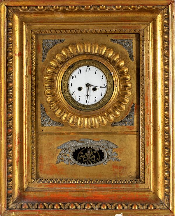 Orologio da parete Biedermeier in legno dorato, Austria, XIX secolo