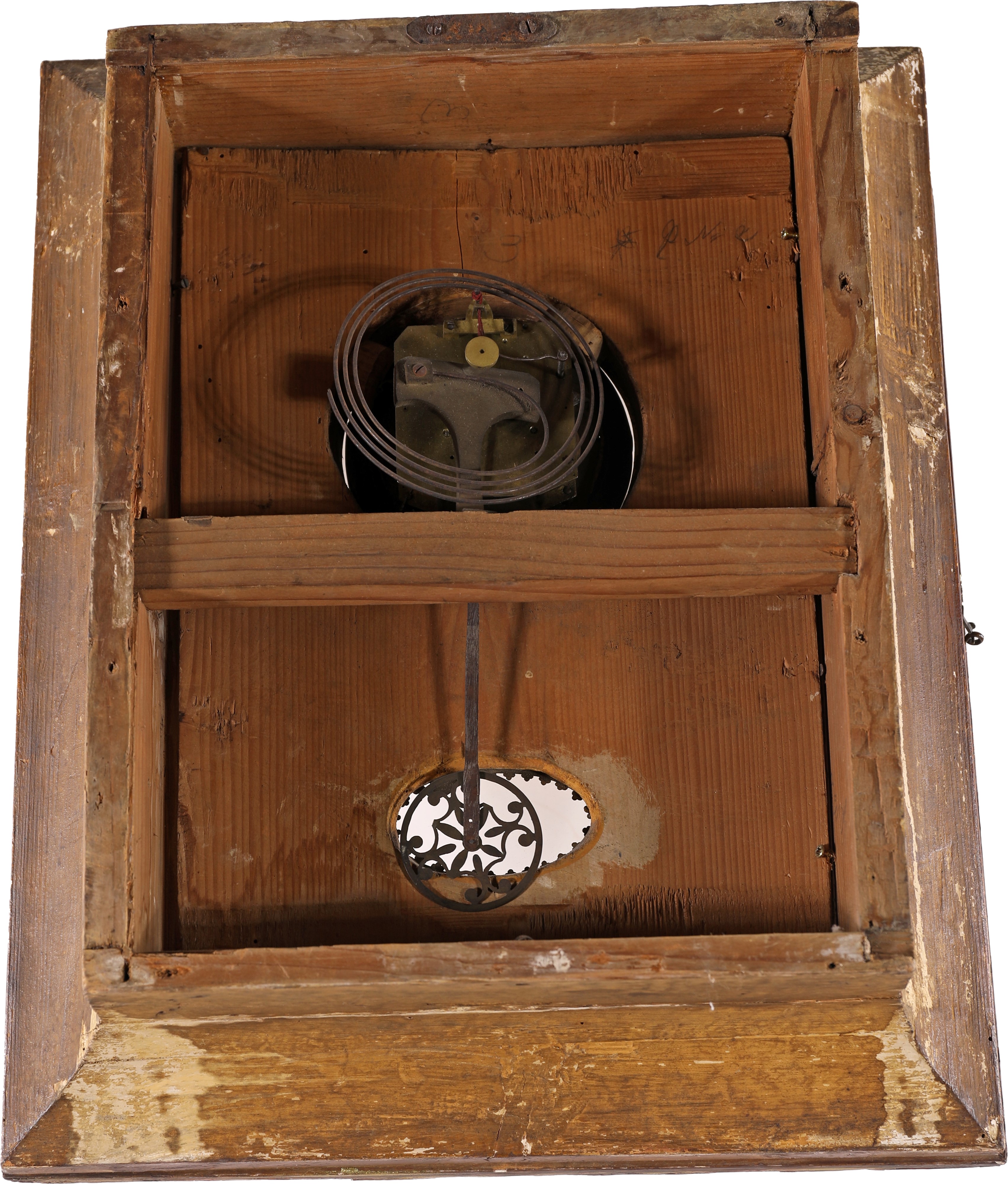 Orologio da parete Biedermeier, cassa in legno dorato con quadrante in smalto, Austria, XIX secol...