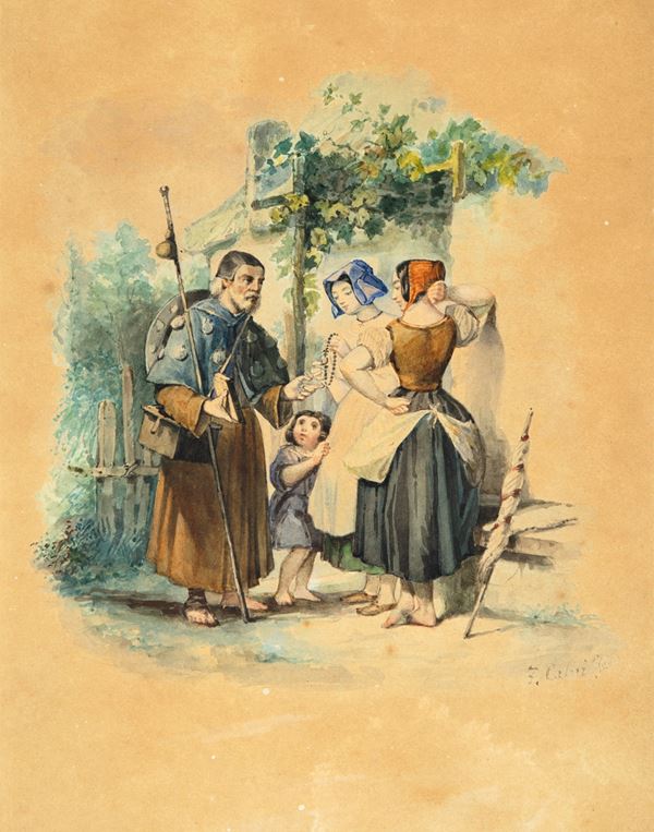 Disegno con donne mercante e bambino