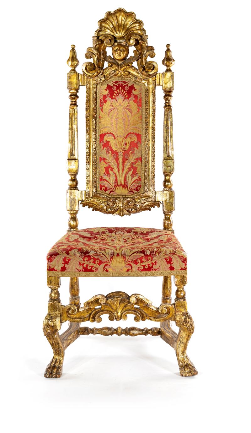 Seggiolone da parata, legno dorato, Italia meridionale, XVIII secolo