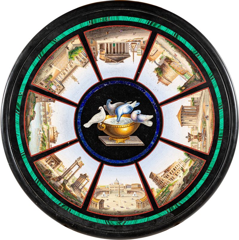 Mosaicista dello Studio Vaticano della Reverenda Fabbrica di San Pietro - Piano circolare in marm...