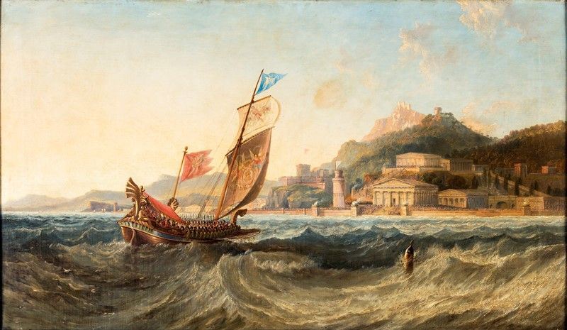 James Wilson Carmichael - Trireme Presso il Porto di una Acropoli con Parata