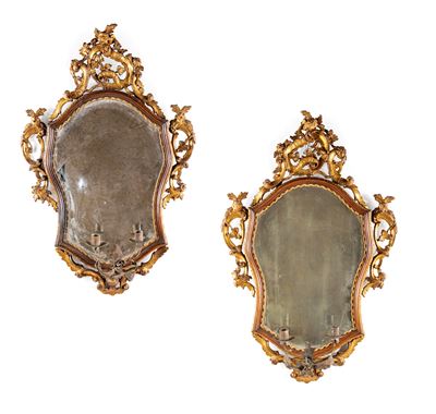 Coppia di specchiere, legno intagliato e dorato, Venezia, XVIII secolo