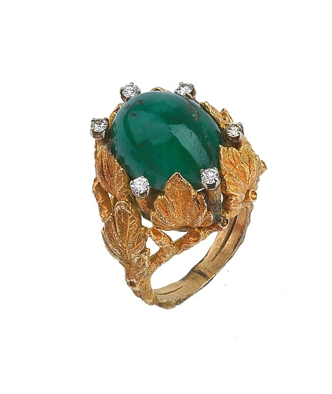 Anello con Foglie in Oro e Smeraldo