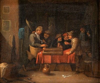 Coppia di Interni con Giocatori di Carte e di Dadi