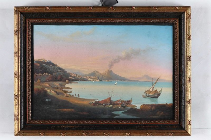 Scuola Napoletana, Fine XIX/inizi XX Secolo - Veduta del Golfo di Napoli