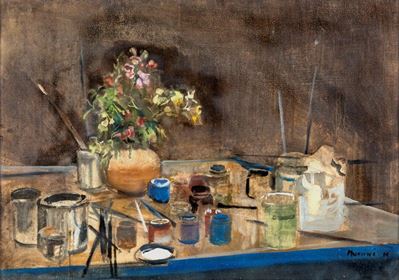 Natura Morta con Vaso di Fiori e Colori