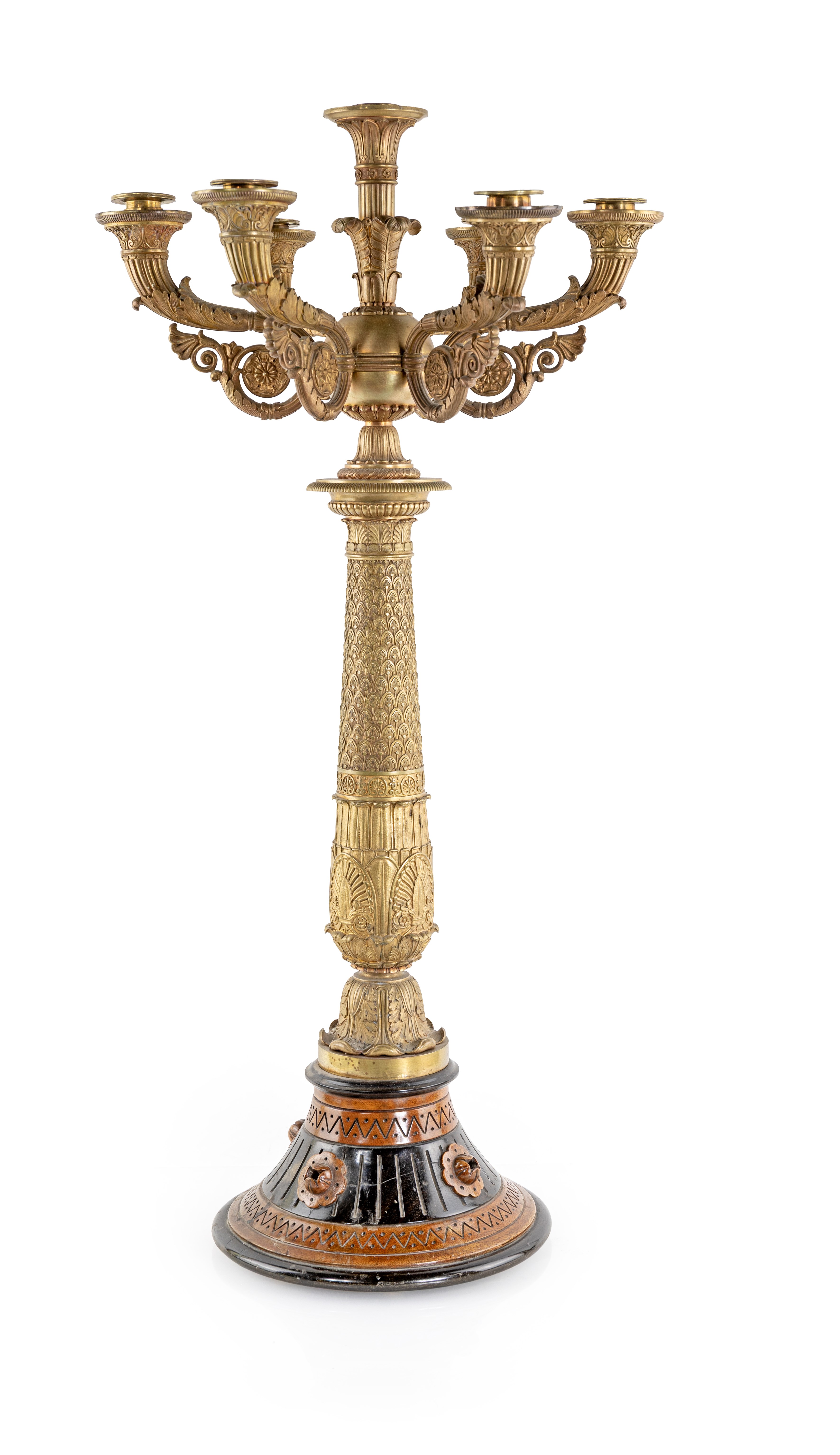 Coppia di grandi candelabri, bronzo dorato a sette fiamme, Francia, periodo Restaurazione/Carlo X