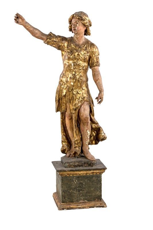 Coppia di Sculture in Legno Laccato e Dorato