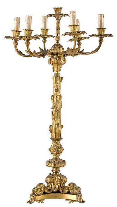 Coppia di Candelabri in Bronzo Dorato