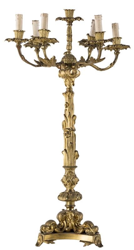 Coppia di Candelabri in Bronzo Dorato
