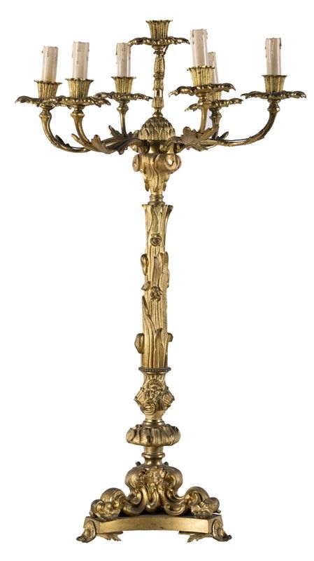 Coppia di Candelabri in Bronzo Dorato