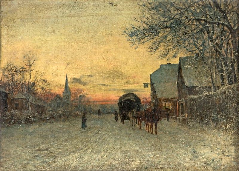 Scuola Europea del XIX Secolo - Paesaggio con Carrozza e Cavalli