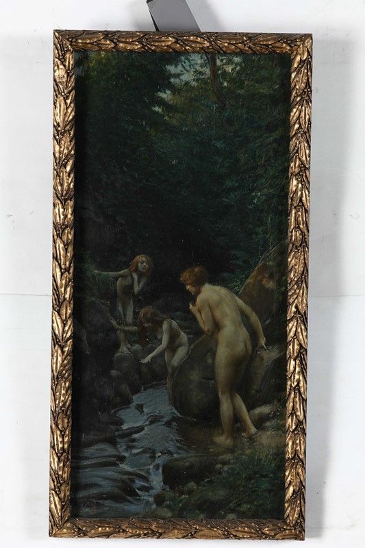 Scuola Europea. XIX-XX Secolo - Nudi di Donna nel Torrente