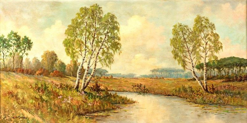 Scuola Francese del XIX Secolo - Paesaggio Campestre con Ruscello