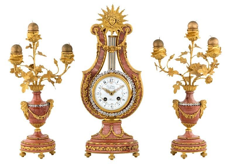 Trittico in Marmo Rosa e Bronzo Dorato